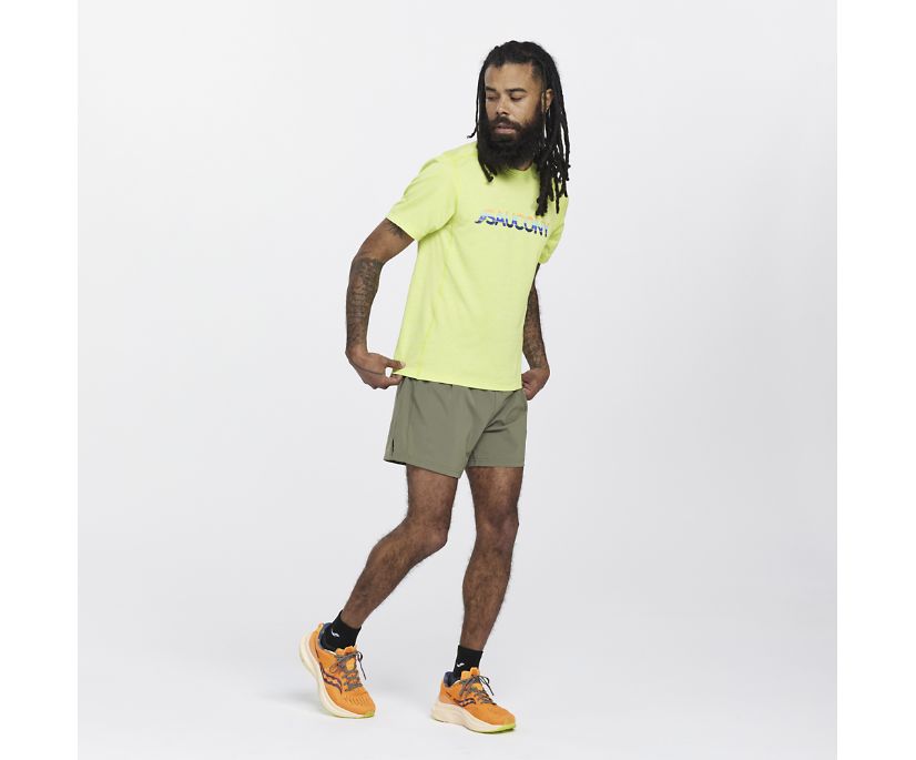 Saucony Stopwatch Graphic Short Sleeve Muške Tops Svijetlo Zelene | FTUNAWBX