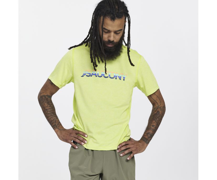 Saucony Stopwatch Graphic Short Sleeve Muške Tops Svijetlo Zelene | FTUNAWBX