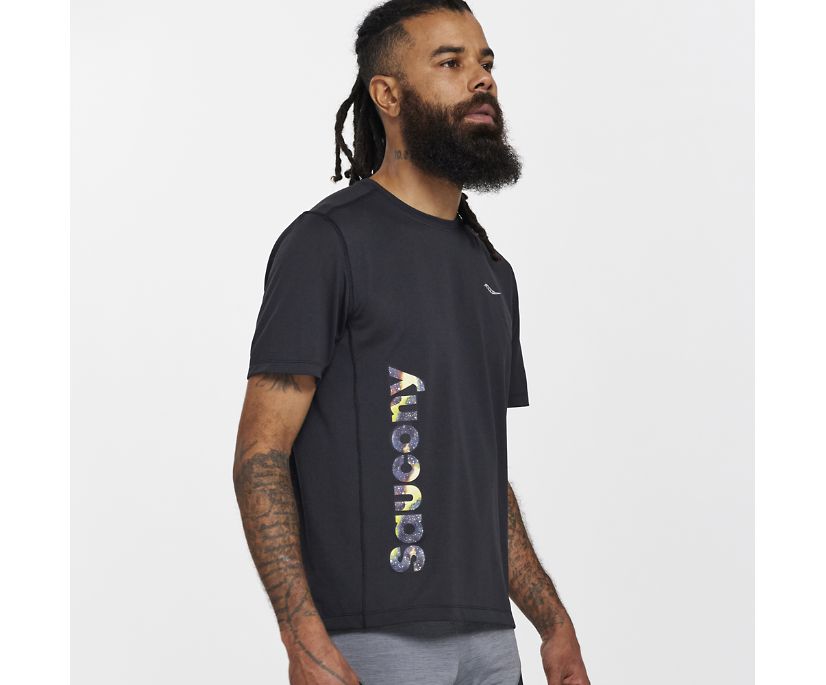 Saucony Stopwatch Graphic Short Sleeve Muške Tops Crne | KP8O687E