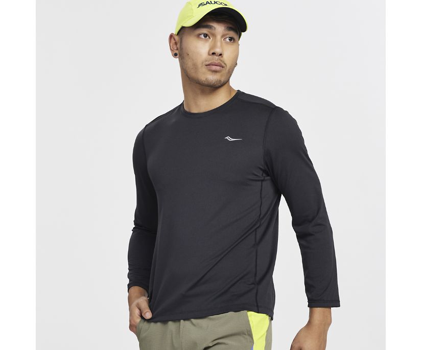 Saucony Stopwatch Long Sleeve Muške Tops Crne | RQQ1K1BX