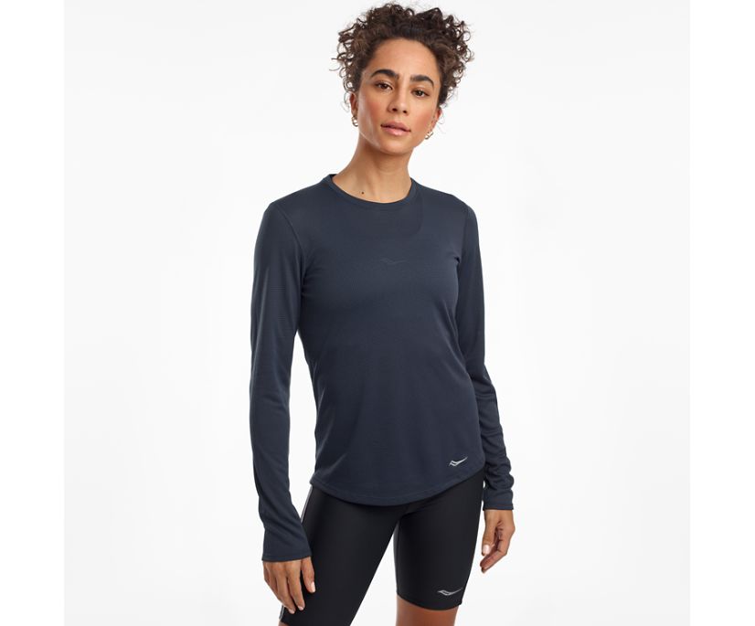 Saucony Stopwatch Long Sleeve Ženske Tops Sive Plave | 115WR0SP