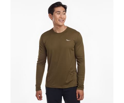 Saucony Stopwatch Long Sleeve Muške Tops Tamno Maslinasto Zelene | 2KDOA11S